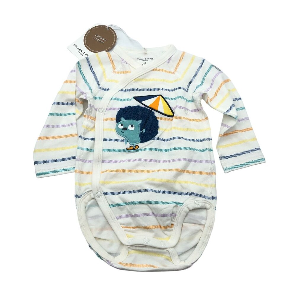 Polarn O. Pyret Organic Cotto Long Sleeve Baby Bodysuit 2-4 Months Striped Hedge